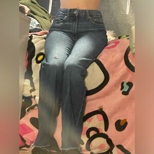 high rise wide leg blue jeans